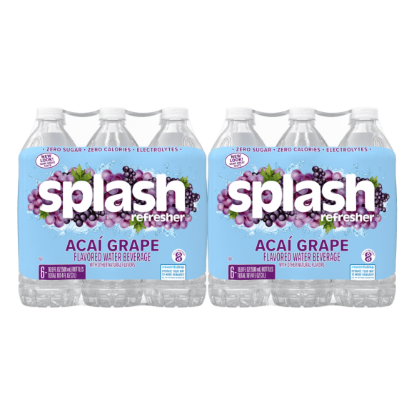 Splash Refresher™, Flavored Water Beverage, Acai Grape Flavor, 16.9 FL OZ Plastic Bottles (24 Count)