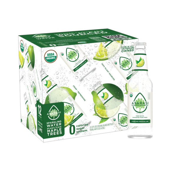 Asarasi® Organic Sparkling Peruvian Lime Tree Water 12 oz Glass Bottle (12 Pack)