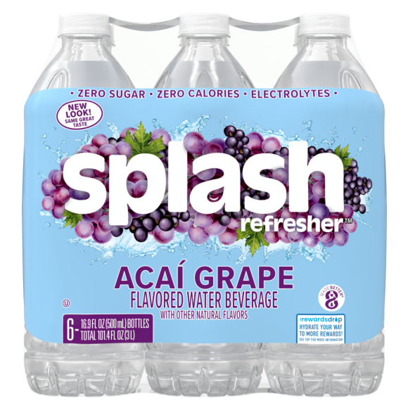 Splash Refresher™, Flavored Water Beverage, Acai Grape Flavor, 16.9 FL OZ Plastic Bottles (24 Count) Image1