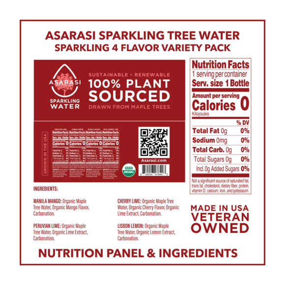 Asarasi® Organic Sparkling Tree Water Variety Pack 12 oz Glass Bottle (12 Pack) Image4