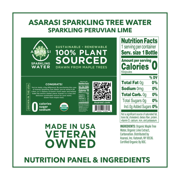Asarasi® Organic Sparkling Peruvian Lime Tree Water 12 oz Glass Bottle (12 Pack) Image4