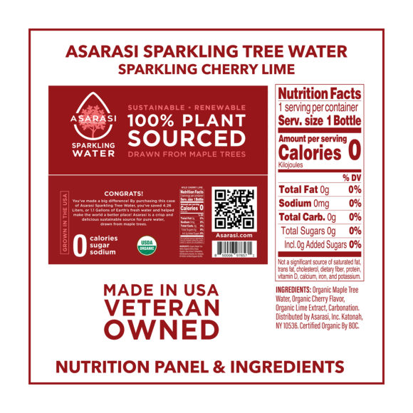 Asarasi® Organic Sparkling Wild Cherry Lime Tree Water 12 oz Glass Bottle (12 Pack) Image4