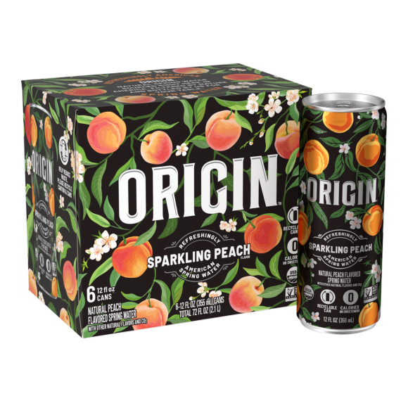 ORIGIN™ Peach Flavor Sparkling Water 12 Fl Oz Aluminum Cans (24 Pack)
