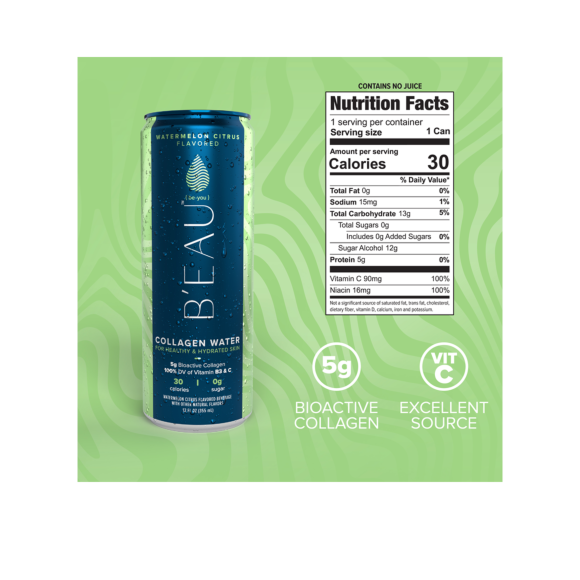 nutrition info label on a can of watermelon citrus beau collagen water Image3