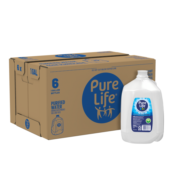 Pure Life Purified Water, 1 Gallon, Plastic Bottled Water Jug (6 Pack)