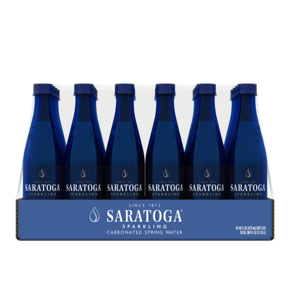 24 count box of 16 ounce saratoga natural spring sparkling water pet  plastic bottles front view Image3
