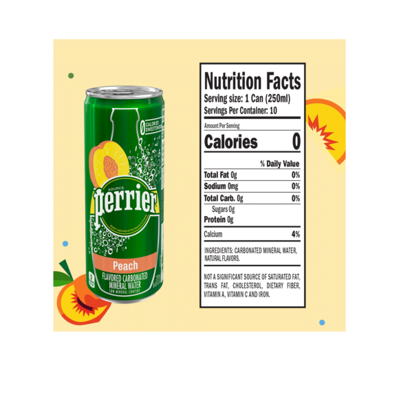 Perrier® Peach Flavored Carbonated Mineral Water - Slim Cans Image2