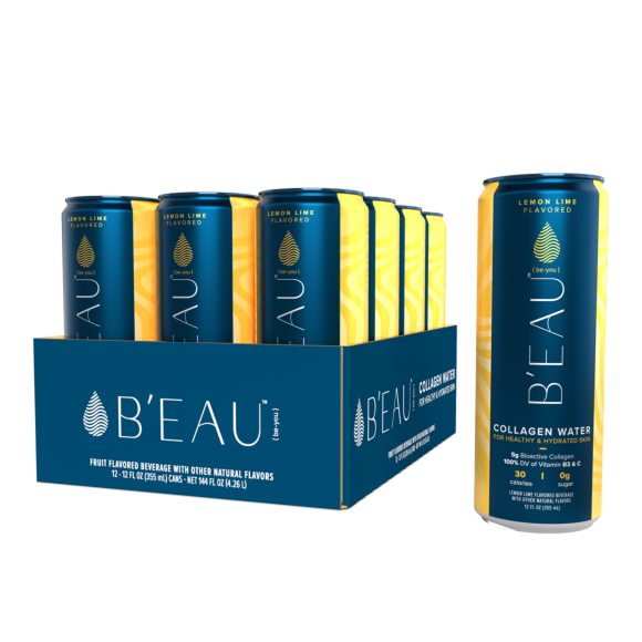 B'EAU™ Lemon Lime Flavored Collagen Water 12 Fl Oz Can (12 Pack)