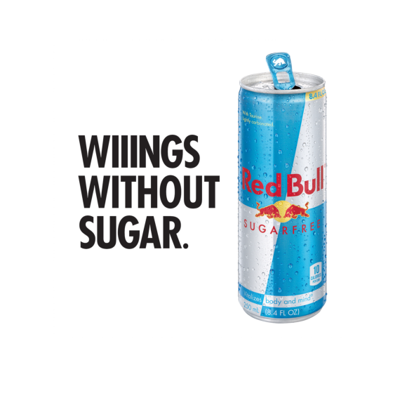 can of sugar free red bull energy drink with slogan Image4