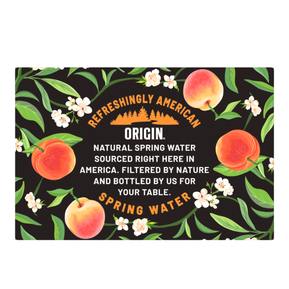 origin peach flavored sparkling water 12 ounce cans back label Image3